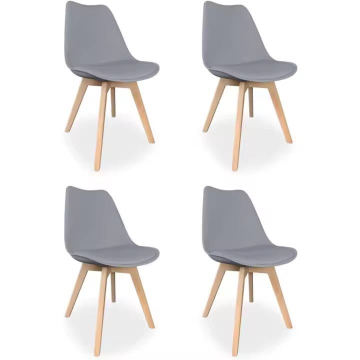 Sillas de Cocina Acolchadas Escandinavas Paquete de 4, Modelo Sena, Patas de Madera, Fácil Montaje, Color Gris - 1