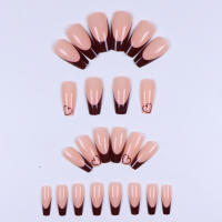 24pcs Uñas Postizas De Ballerina Marrón Francesa Con Patrón De Corazones Desmontables Y Reutilizables Con Pegamento De Gel Y 1 Cuchara Para Cutículas Para Mujeres - details 1