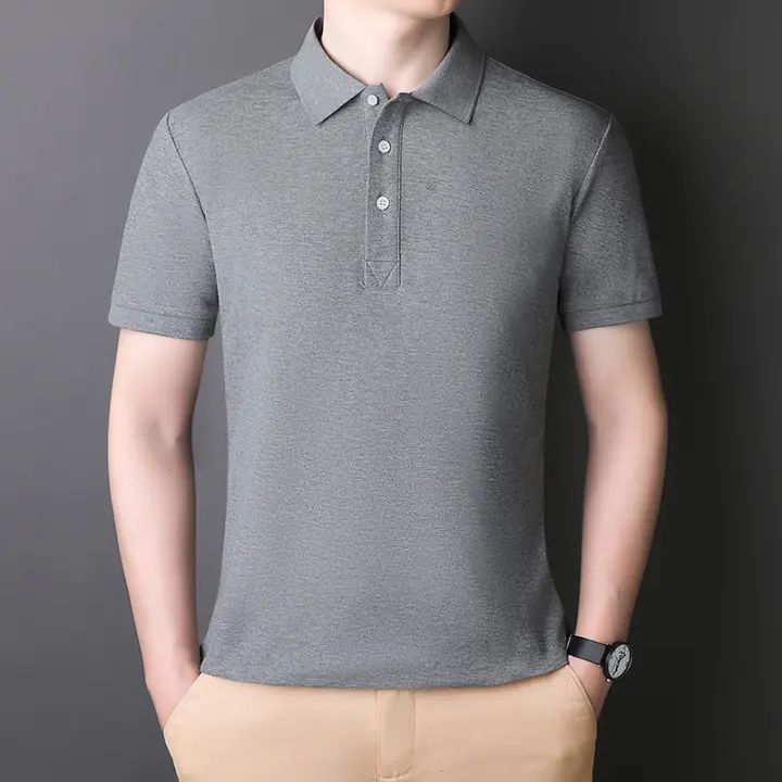 Tiktok PO-Camiseta de manga corta para hombre, camiseta informal de algodón con cuello sólido, transpirable, para negocios, novedad de verano 2025 - 1
