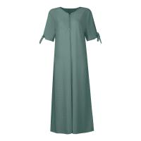 Elegante Vestido de Manga Corta con Cuello Redondo Color Sólido, Moda Casual con Bolsillos y Botones - details 14