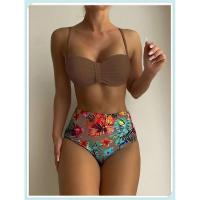 Conjunto de bikini bandeau liso, estampado tropical sexy, traje de baño mejorado para mujer, traje de baño de cintura alta con encaje en la espalda, ropa de playa - details 18