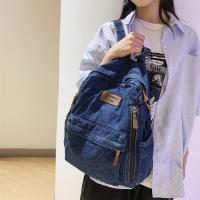 Mochila De tela vaquera para estudiante, morral De gran capacidad con múltiples bolsillos, a la moda, para la escuela, 2023 - details 8