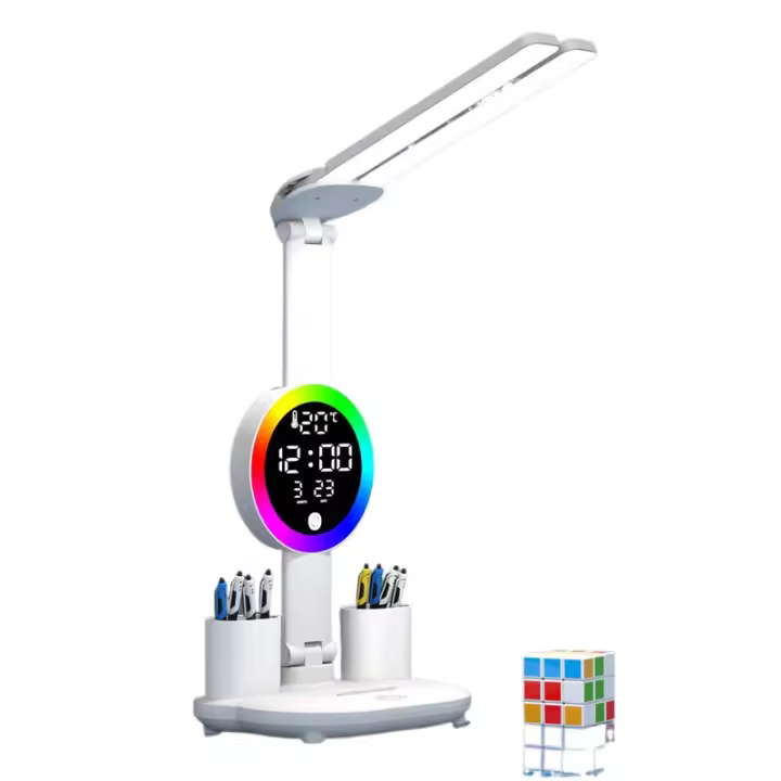 Lámpara de mesa Led recargable para estudio, lámpara de escritorio, luz de lectura, luz nocturna Led con ventilador, reloj Led, pantalla, luz de escritorio de lectura - 1