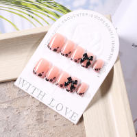 24Pcs Uñas Postizas Francesas Con Leopardo Y Lazo Negro 3D Uñas Postizas Cortas Cuadradas Para Mujer Cubierta Total De Fingertips Material ABS Para El Office - details 3