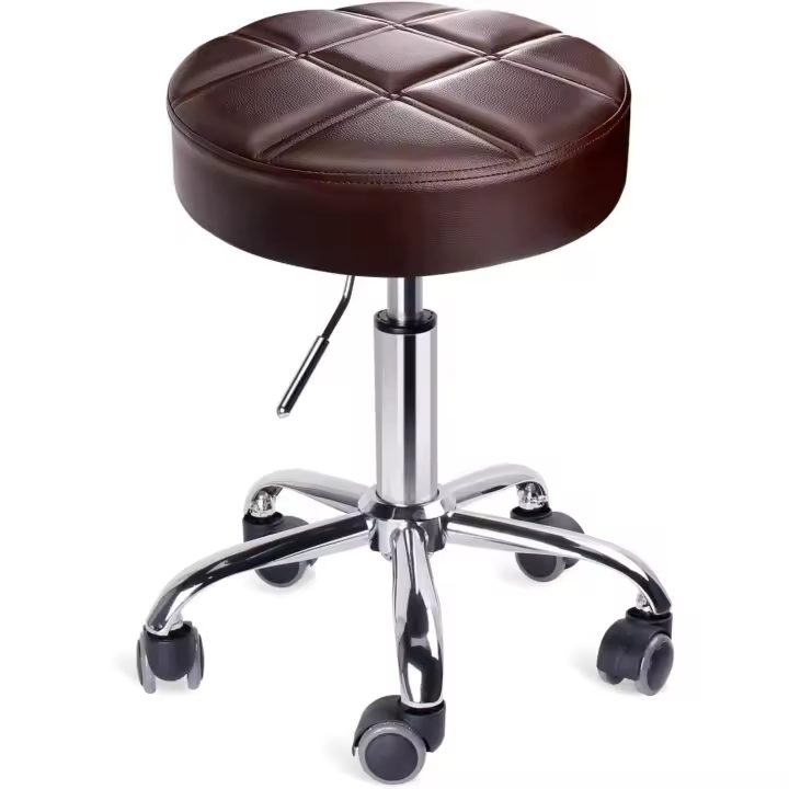 de Bar Taburete de Cocina Silla de Trabajo Acolchado con Ruedas Tapizado en Cuero de Imitación Altura Ajustable (Marrón Oscuro) - 1