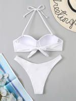 Bikini con Push-Up para mujer, traje de baño liso con tirantes, bañador Sexy con Tanga, ropa de playa para verano, 2024 - details 10