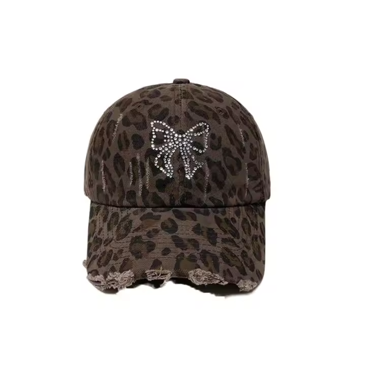 Gorra de béisbol con estampado de leopardo y diamantes de imitación, gorra con visera de estilo coreano Y2k, protector solar, sombrero para el sol y senderismo - 1