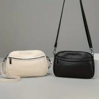 Bolso Cruzado de Cuero Genuino para Mujer Color Sólido, Mini Bolso de Hombro a la Moda con Doble Cremallera, Correa Desmontable, Forro de Poliéster - details 1
