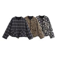 TRAFZA-abrigo de algodón con estampado de leopardo para mujer, abrigo holgado informal de manga larga con bolsillos y una hilera de botones, para invierno, 2024 - details 1