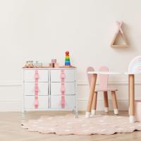 Cómoda Infantil, 6 Cajones de Tela, Cajonera Habitación Juguetes, Niños, 61,5 x 68 x 40,5 cm, Blanco y Rosa, Poliéster - details 1
