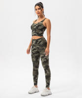 SHINBENE Sujetador Deportivo Largo de Cuello V para Mujer con Estampado de Camuflaje y Junto Incorporado para Yoga Fitness Workout Tamaño XS-XL - details 11