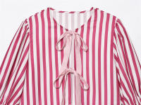 OUWU- Top Elegante A Cuadros Con Lazo Calado Y Cordones Para Mujer, Blusa Corta Elegante Con Cuello Redondo Y Manga Abombada, Camisa Informal De Calle Para Señora Nueva - details 4