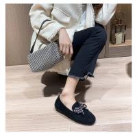 Zapatos planos de piel de visón con lazo de cristal para mujer, mocasines de algodón de felpa cálidos, cuentas de cordones de punta cuadrada, Invierno - details 3
