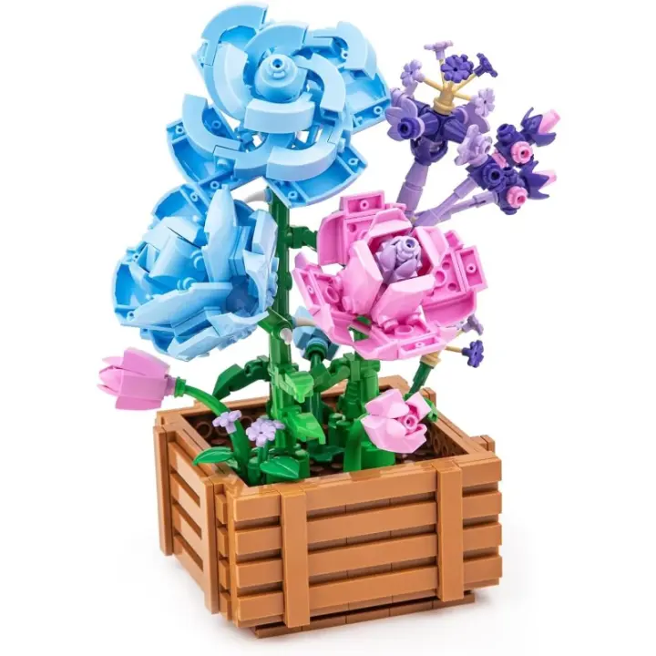 Conjunto de construcción de flores rosas para adultos, ramo de flores, planta bonsái, colección botánica, exhibición de decoración del hogar, juguete creativo, regalo para niños y niñas 6 + (550 piezas) - 1
