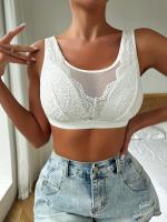 Sujetador Inalámbrico de Novedad para Mujer, Detalle de Encaje Semitransparente, Poliéster y Elastano, Lavable a Mano - Color Sólido - details 7