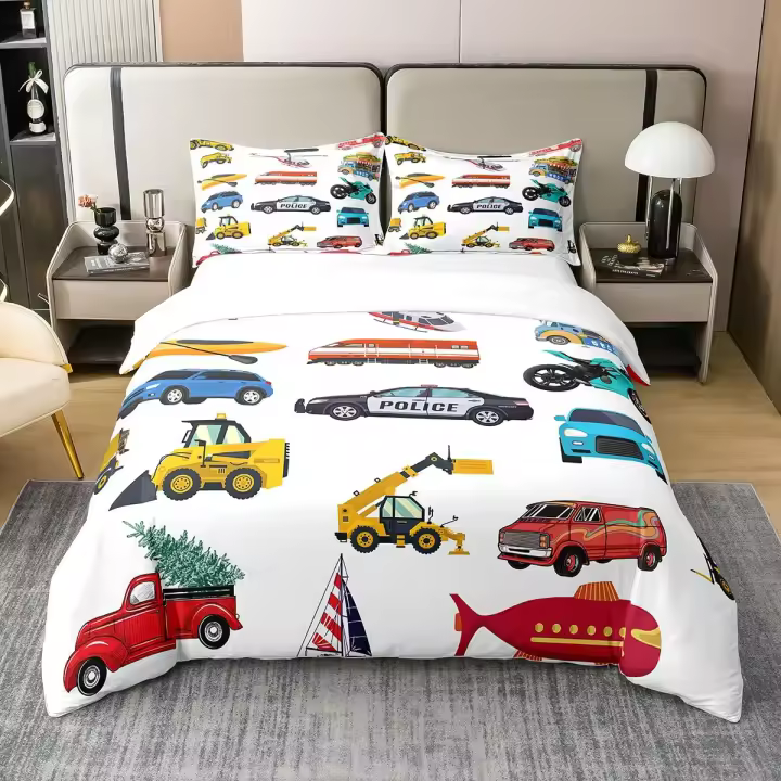 Juego de Ropa de Cama de Coche de Policía para Niños Cubierta de Edredón de Poliéster - 1