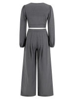 Chaqueta corta de manga larga para mujer, conjunto de 2 piezas con cuello en V, Pantalones rectos, otoño e invierno, 2023 - details 12