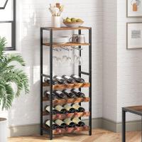 Estantería de Vino de 16 Botellas Estantería de Vinos Independientes con Mesa de Madera y Soporte para Copas Expositor de Vinos de 5 Niveles para Cocina, Bar, Restaurante - details 2