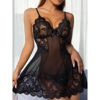 Vestido De Noche Para Mujer Lencería Sexy De Encaje Con Cordón Chemise Vuelta En El Cuello Completo Slip Babydoll Dormidero De Verano - details 1