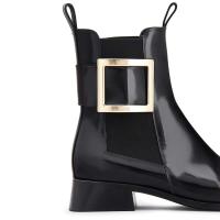 Botas de cuero y tobillo impermeables con punta cuadrada y hebilla de metal para mujer - details 1