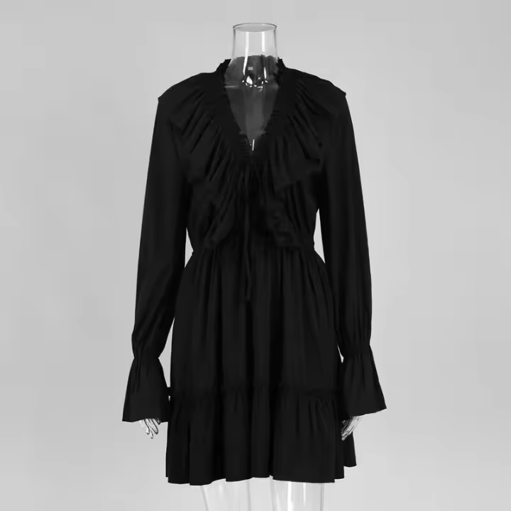 para mujer Primavera Verano Nuevo vestido corto de gasa con manga acampanada - 1
