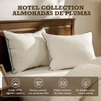 Plumón de plumas orgánico almohadas 50x75 Paquete de 2 Unidades, Lujosa almohada para dormir de hotel de 3 cámaras, Almohada 50x75 cm plumón con funda 100% algodón y relleno de plumón de ganso, Blanco - details 1