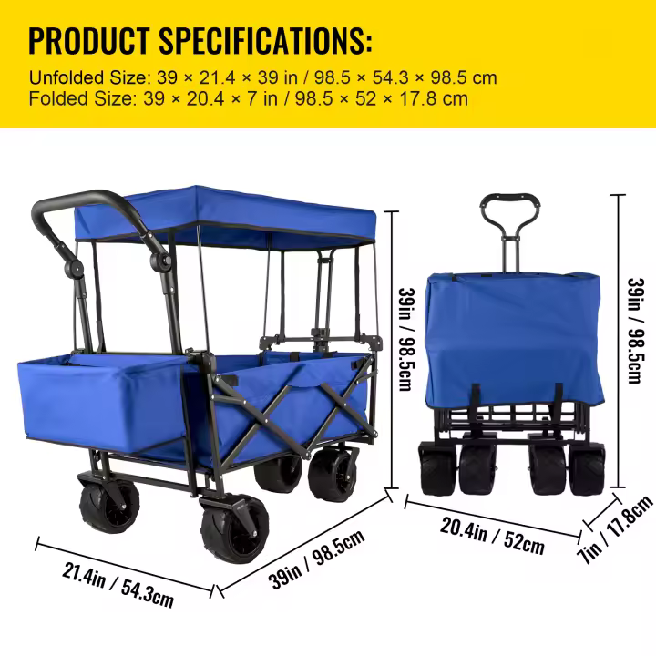 SucceBuy Carro plegable, carrito de jardín plegable con sombra, utilidad de playa, carro plegable portátil para playa, jardín, deportes - 1