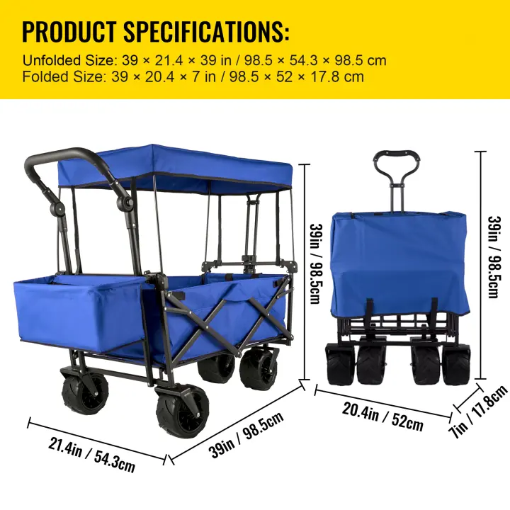 SucceBuy Carro plegable, carrito de jardín plegable con sombra, utilidad de playa, carro plegable portátil para playa, jardín, deportes - 1