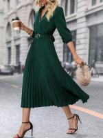 Vestido largo plisado de manga larga para mujer, elegante y hermoso, Color sólido, moda de primavera y otoño - details 3