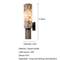 Lámpara de pared de mármol Natural de lujo para decoración del hogar, candelabro de 15,7 "para mesita de noche, sala de estar, dormitorio, pasillo, accesorios de iluminación, E27 - details 1