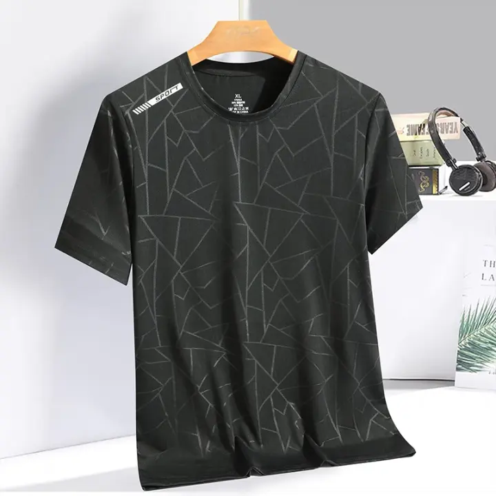 Camiseta de verano de seda helada de camuflaje, manga corta, cuello redondo, estilo deportivo ligero y transpirable. - 1