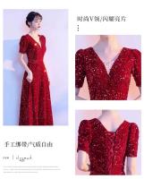 Elegante noche de compromiso para novias francesas, vestido de boda con lentejuelas, lujo de alta gama, traje de regreso a casa de nicho, rojo - details 0