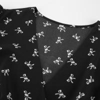 Vestido largo de estilo francés con estampado floral, pequeño, negro, otoño, nuevo, manga corta, cintura con abertura, corte en A - details 20