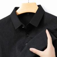 Camisa de negocios casual para hombre, polo de manga larga con insignia, color sólido, transpirable, cómoda, versátil, a la moda, - details 7