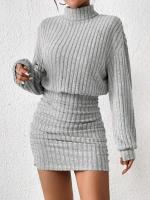 Vestido de Punto de Cuello Alto para Mujer Moda de Invierno Cálida y Suelta con Mangas Largas - details 5