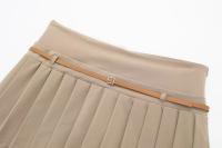 TRAFZA Falda Mini De Cuero Retro Para Mujer Verano 2024 Cintura Alta Empuñadura Chic Preppy Style Polyester Pleated Cierre De Cremallera Streetwear - details 3