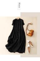Vestido de Lino y Algodón para Verano Falda Ancha con Cuello de Oreja de Madera - details 11