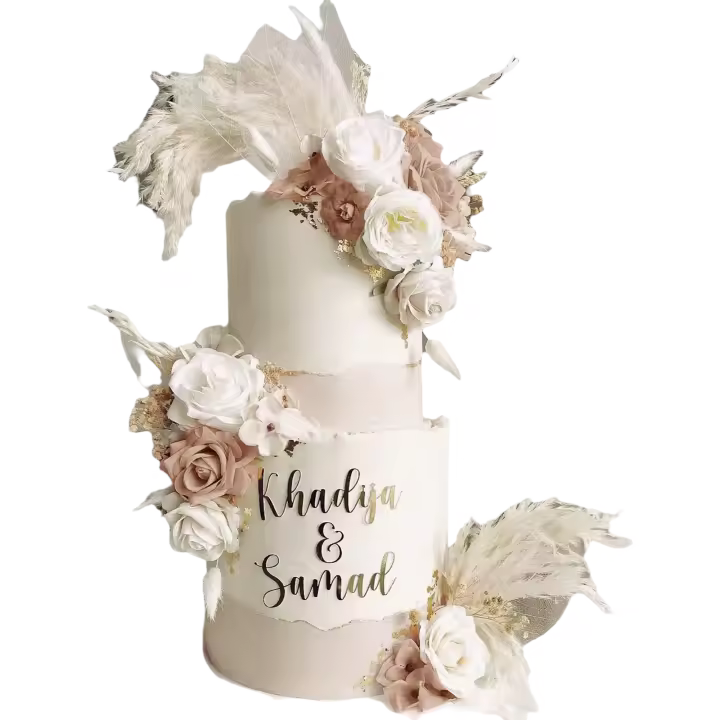 33 piezas de decoración bohemia para tarta, flores artificiales vintage, hojas, varias hierbas de pampa secas para decoración de tartas, suministros para bodas, fiestas de cumpleaños (rosa) - 1