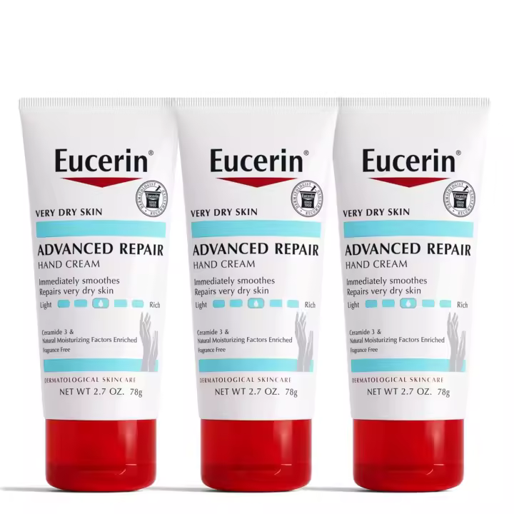 Eucerin Advanced Repair Cream, loción de manos sin fragancia para pieles secas, tubo de 2,7 oz, paquete de 3 - 1