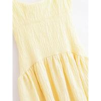 Elegante Vestido Amarillo de Lona Texturada Cuello Cuadrado A-Línea Casual de Vacaciones para Mujeres Verano 2025 - details 3