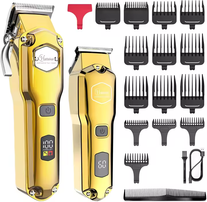 Hatteker Kit Profesional de Tijeras de Cabello de Metal Completo Cortador Eléctrico Sin Cable para Hombres - 1