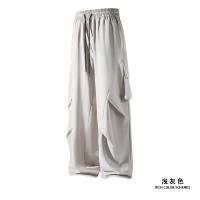 Pantalón plisé con bolsillos laterales para hombre, informal, color liso, recto, con cintura elástica, amplio, en soie glacée, pantalon diario - details 9
