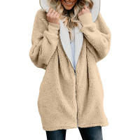 Suéter de lana con chaqueta de lana de cordero con capucha y cremallera para mujer - details 41