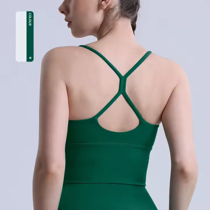 Sujetador deportivo de Color liso para mujer, ropa interior Sexy con espalda cruzada Y forma de Y, ideal para gimnasio, Yoga, trotar Y entrenamiento - 1