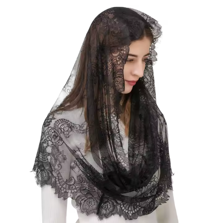 Velo de encaje blanco y negro Vintage, Mantilla de novia de masa latina elegante, tocado para cubrir la cabeza de boda de estilo español - 1