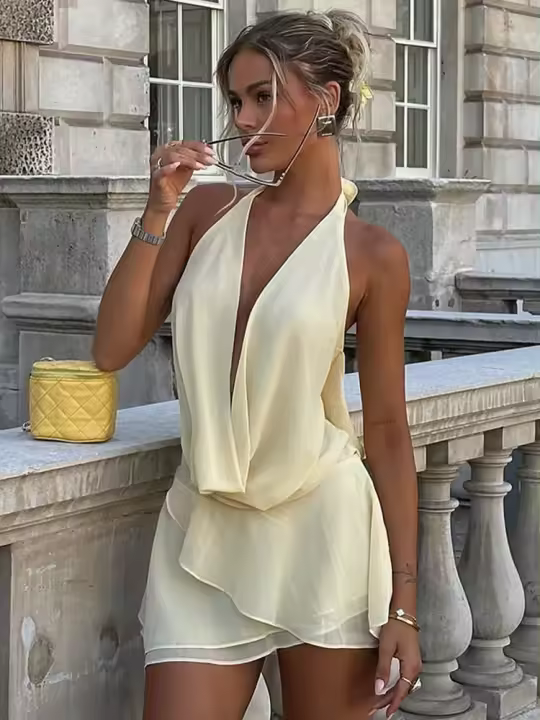 Blusa de Encaje Agárico Blanco Dulce Traje Corto de Moda para Mujer, Manga Larga, Cuello en V, Suelto, 2 Piezas, Ropa de Viaje Elegante para Primavera 2025 - 1