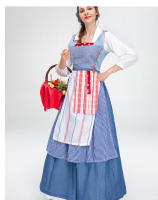 Nuevo Conjunto de traje étnico de cerveza Pastoral de chica de granja a cuadros azules de estilo francés - details 7
