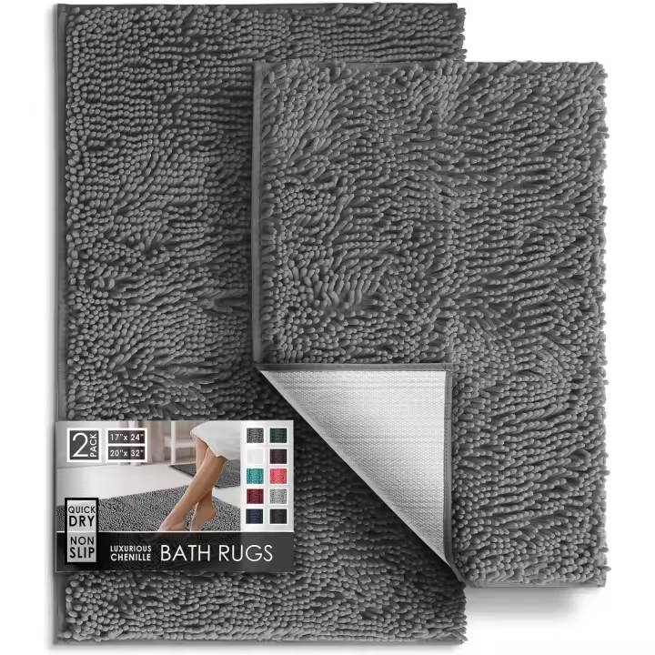 Hearth & Harbor Tapetes de baño de felpilla, Lavables a máquina, con Parte Trasera Antideslizante, de Secado rápido, tamaño pequeño, Gris Medio - 1