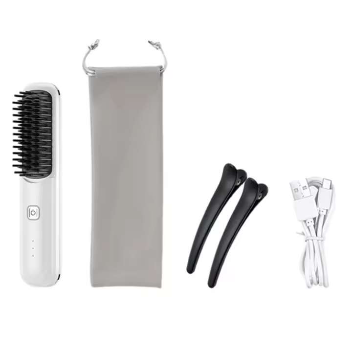 Cepillo alisador de pelo inalámbrico portátil, peine caliente de iones negativos, alisador de pelo para mujer, blanco - 1