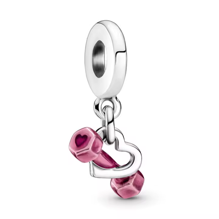 Abalorio de cuentas de corazón rosa con mancuernas, pulsera de plata para fabricación de joyas - 1